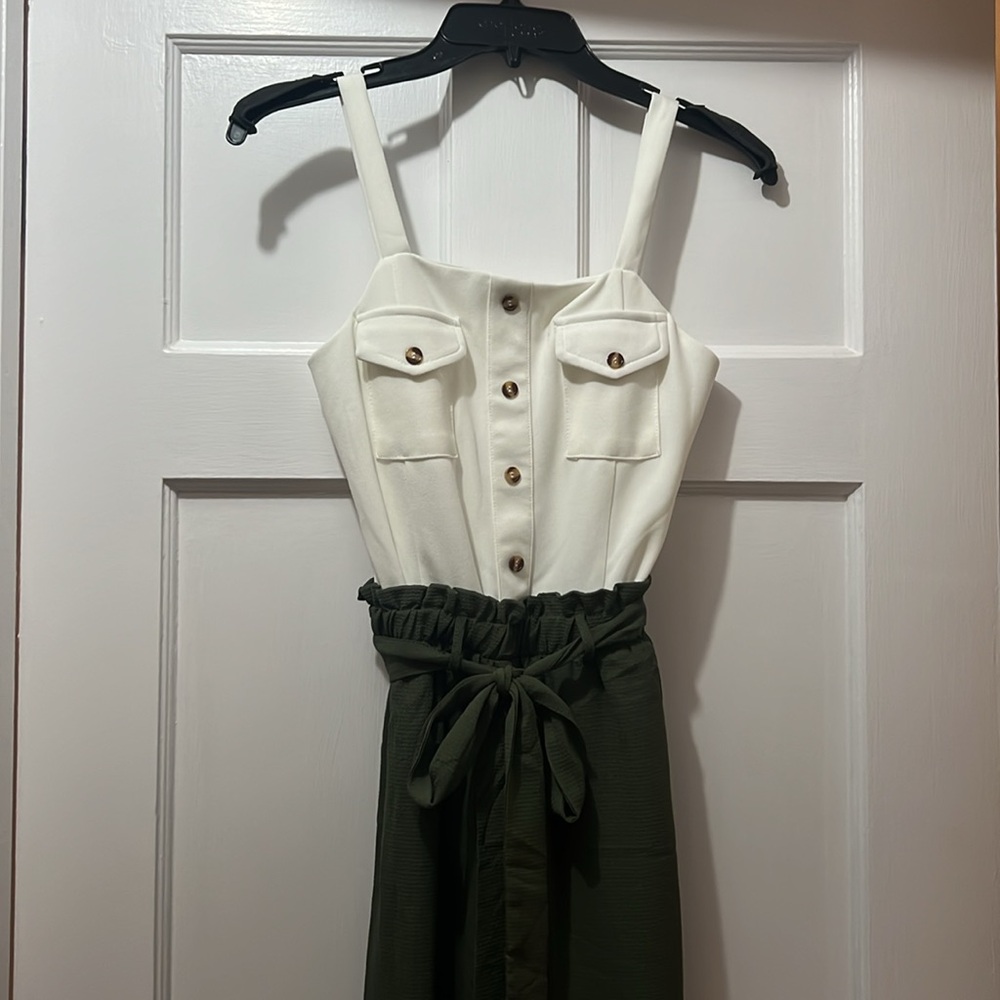 Francesca’s Olive and White Jumpsuit